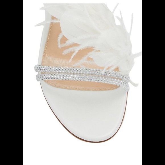 NEW Gianvito Rossi White Sandals Size 37/7.Feather & Crystal Detail Straps Event - Picture 5 of 15
